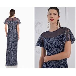 JS Collections Celestina Column Gown‎ nickel navy 86110315 NWT $178 vintage